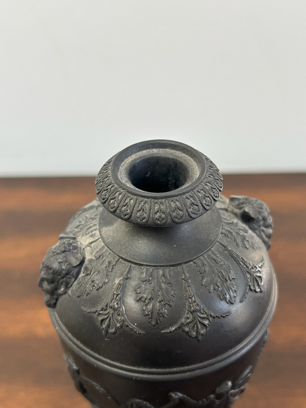 Wedgwood Black Basalt Urn Vase and Cover Square Plinth Classical Relief A/F4