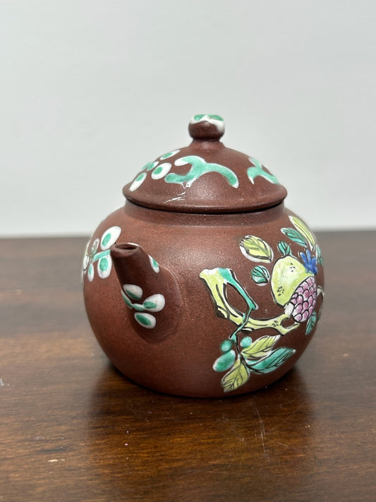 Chinese Yixing Zisha Teapot Enamelled Prunus Blossom Seal Mark Antique0