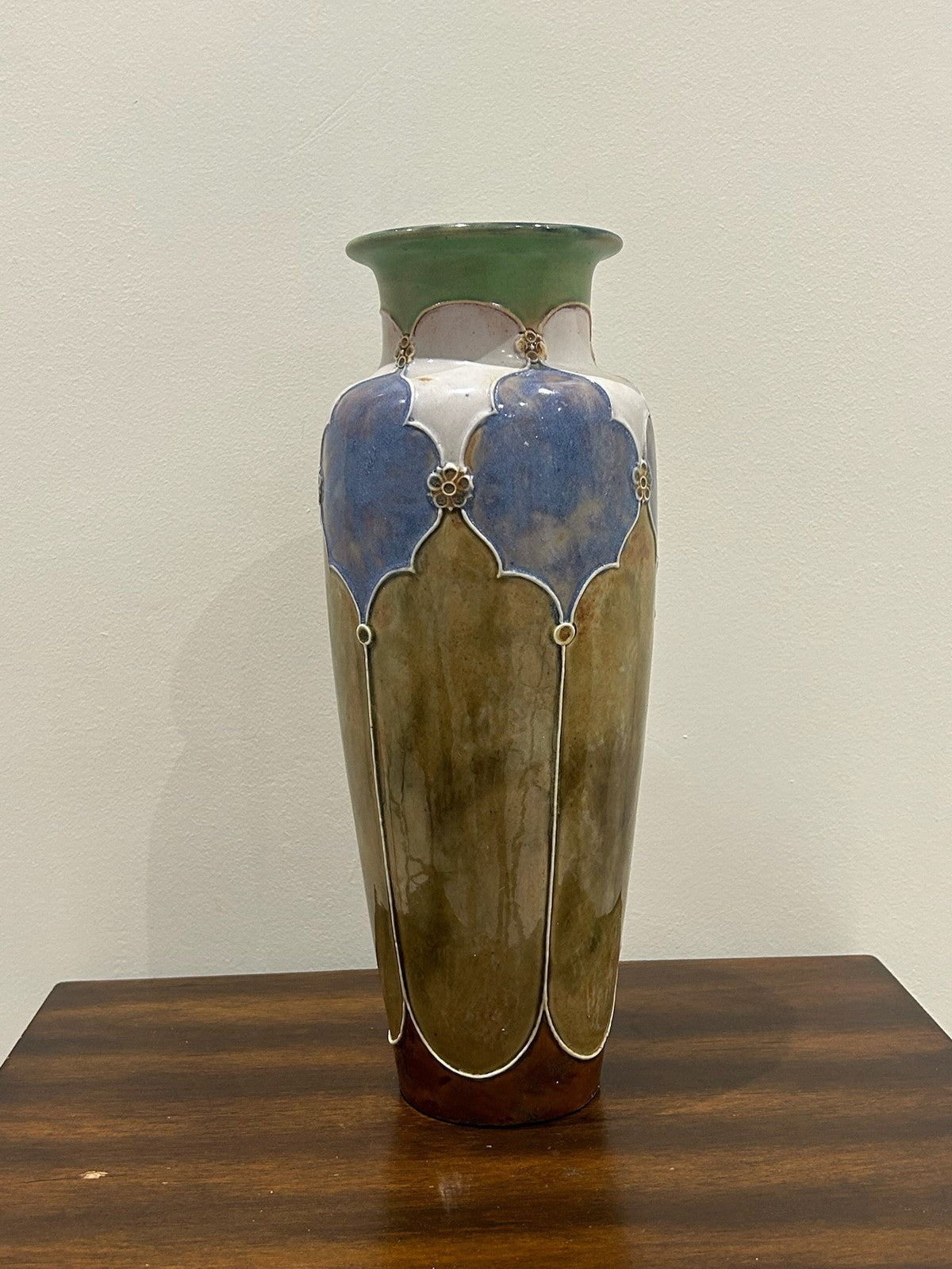 Royal Doulton Lambeth Stoneware Tall Vase Art Nouveau Blue Green A/F0