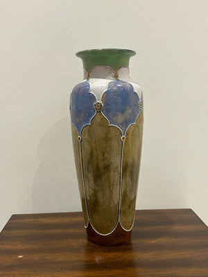 Royal Doulton Lambeth Stoneware Tall Vase Art Nouveau Blue Green A/F