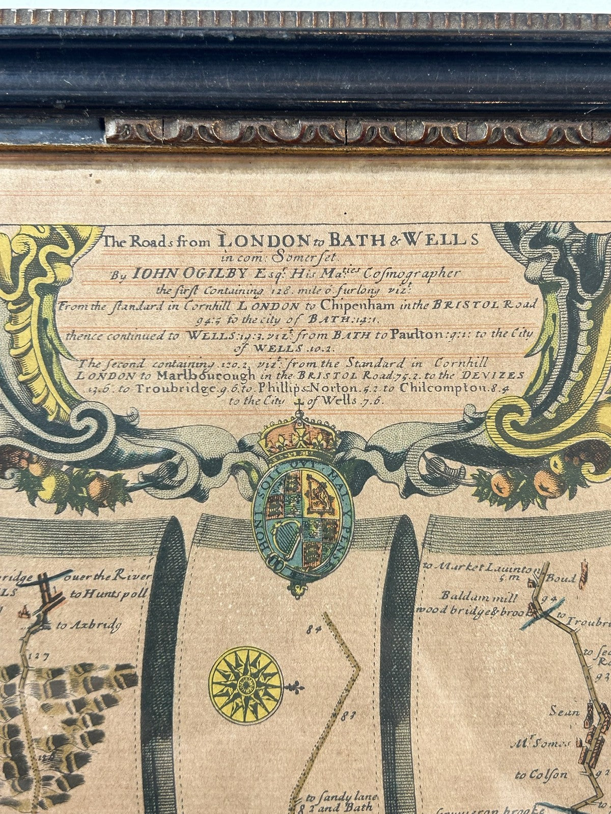 John Ogilby Road from London to Bath & Wells 17thC Strip Road Map Hand Coloured1