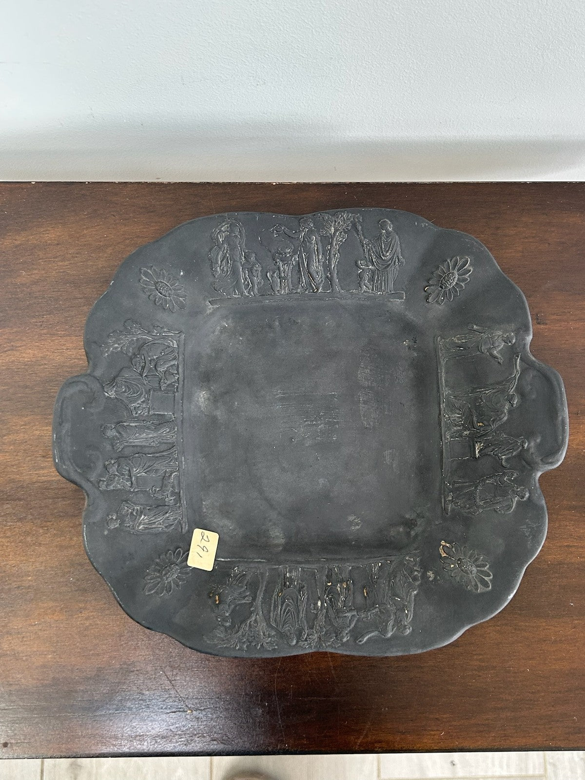 Wedgwood Black Basalt Shaped Dish Impressed WEDGWOOD 19th C 22x250