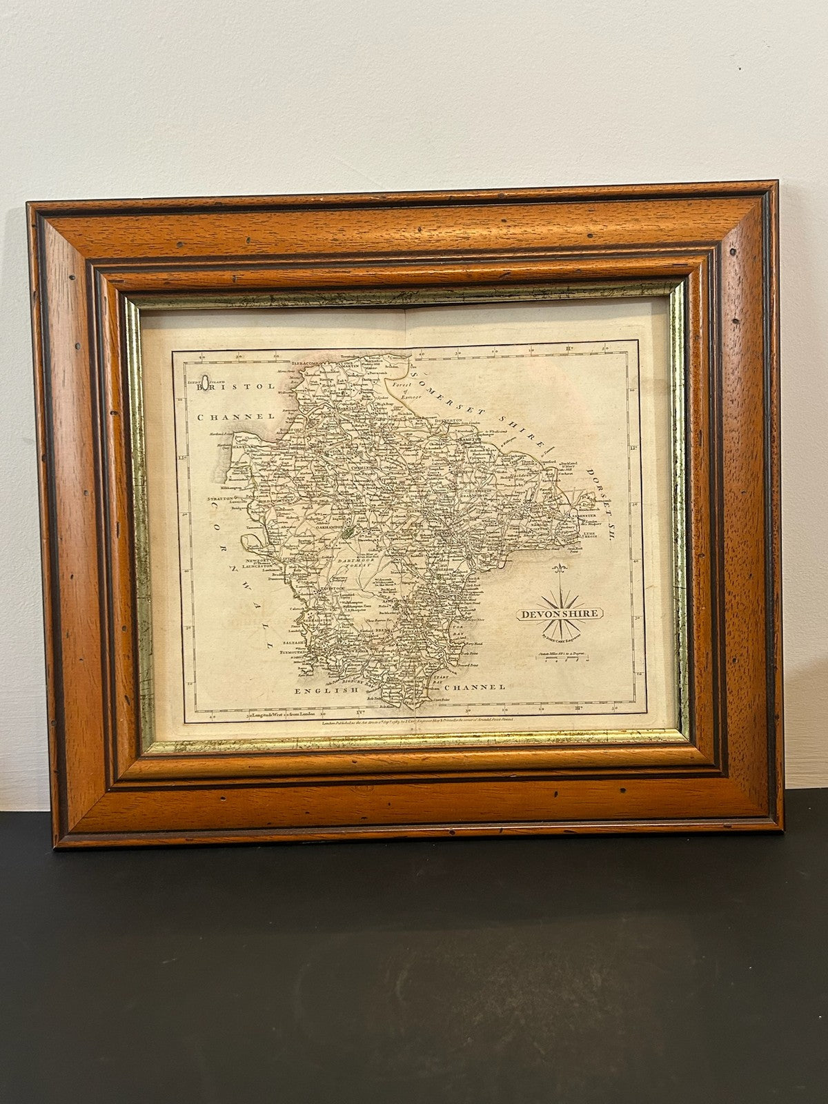 John Cary Devonshire Antique County Map 1787 Hand Coloured Framed 42x36cm0