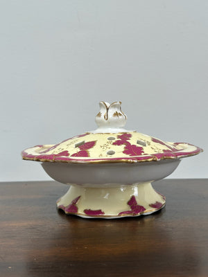 Antique Pot Pourri Vase & Pierced Cover Cream Ground Puce Floral Gilt 18cm