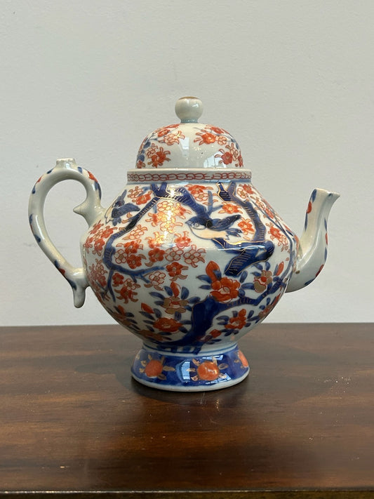 Antique Chinese Export Imari Porcelain Teapot Cover Red Blue Painted 17cm0