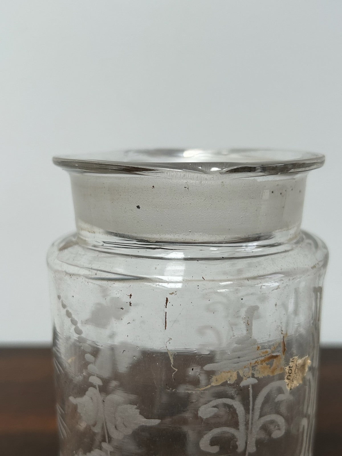 Antique Etched Glass Storage Jar Engraved Floral Pattern Replacement Lid 14cm3