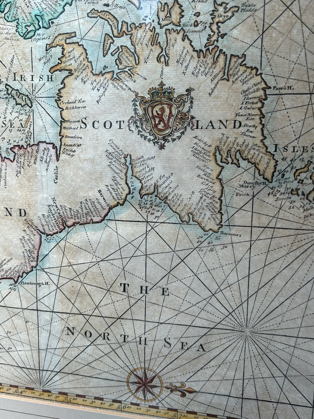 Antique Engraved Sea Chart England Scotland & Ireland Hand Coloured Framed Map6