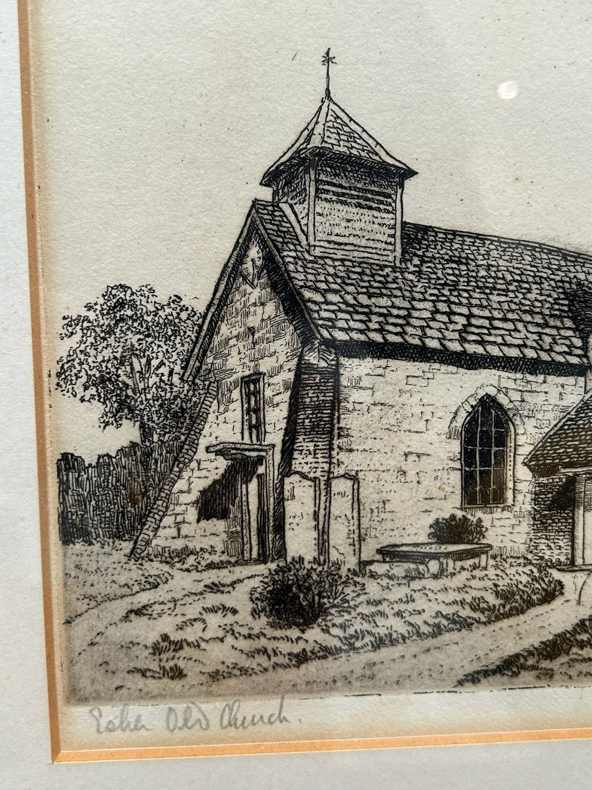E.W. Shotton Pencil Signed Etching Esher Old Church Surrey Framed2