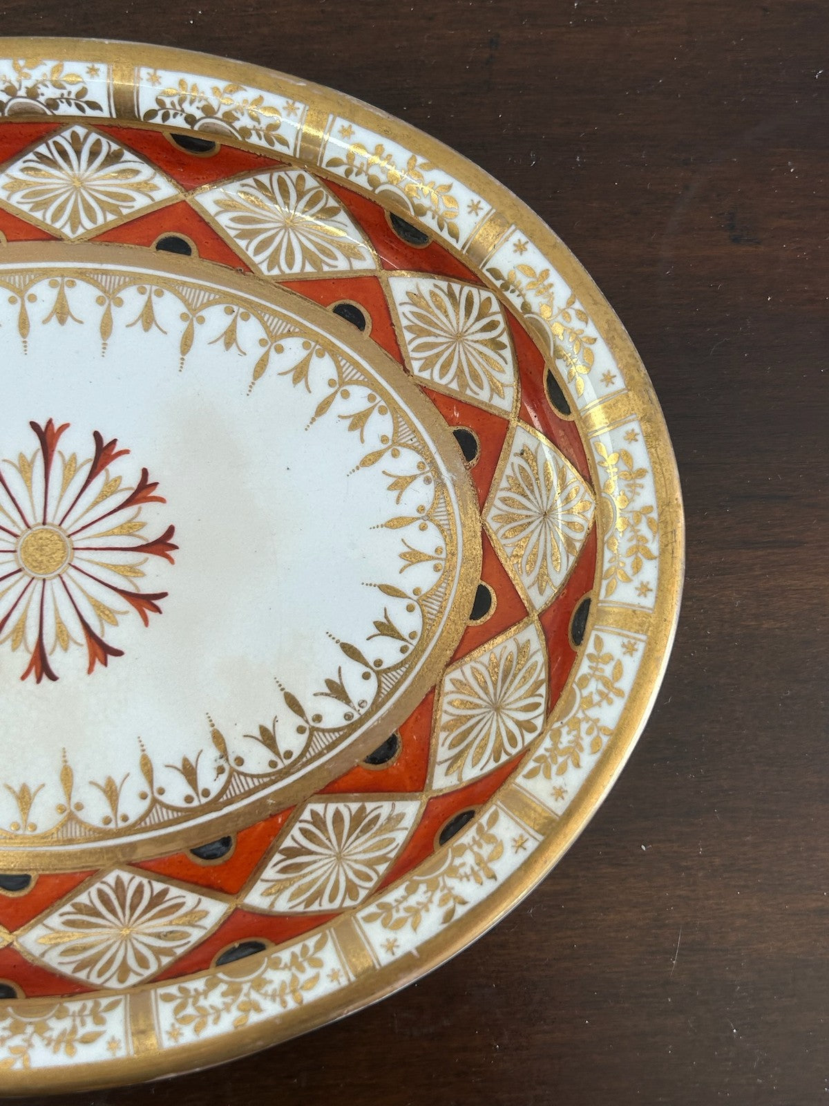 Early 19th Century Derby Porcelain Red & Gold Dish English Antique #5213