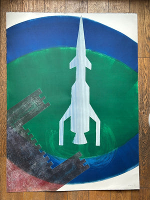 John Newling Signed Mixed Media on Paper Rocket Blindstamp 108cm