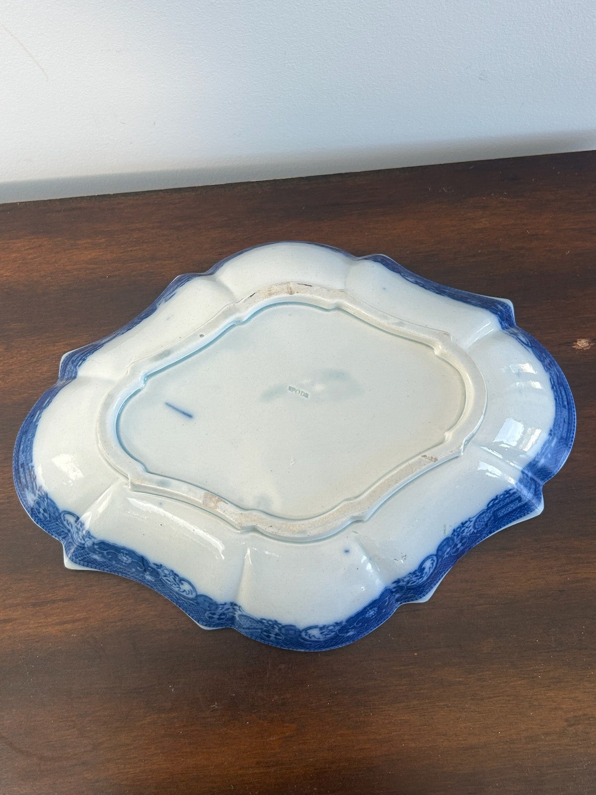 Antique Spode Pearlware Willow Pattern Pickle Dish Impressed Spode1