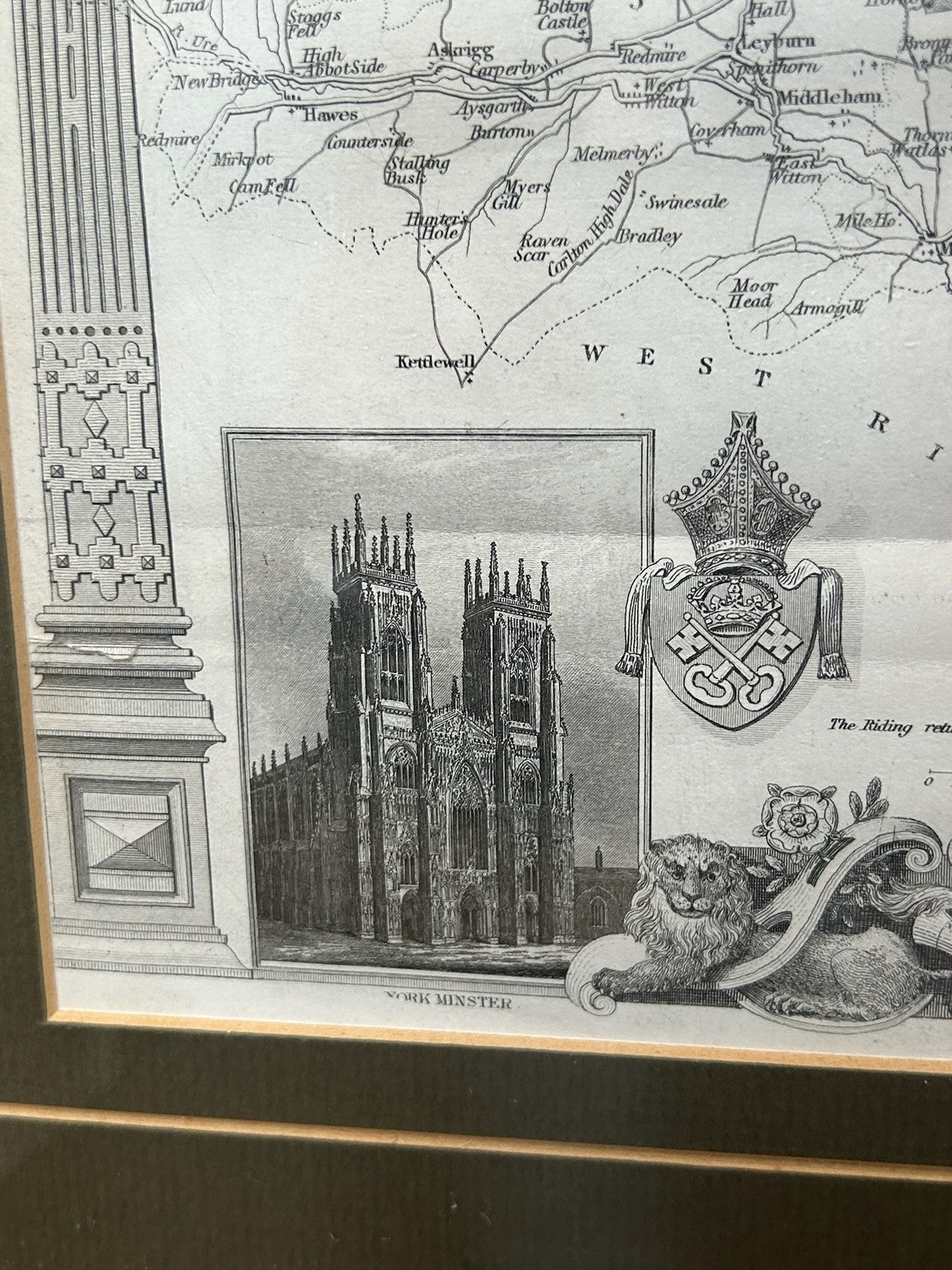 Antique Thomas Moule Map of Yorkshire Framed Steel Engraving c18403
