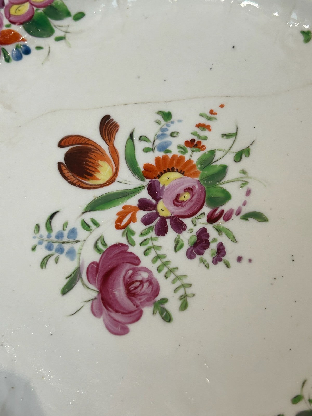 Antique Hand Painted Moulded Rim Dessert Plate Floral Bouquets Roses2