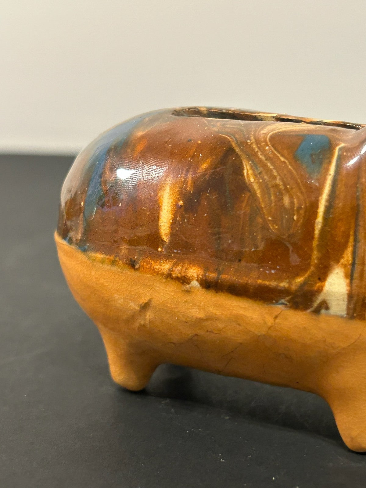Antique 19th Century Slipware Pig Money Box Trailed Slip Earthenware Folk 11cm4