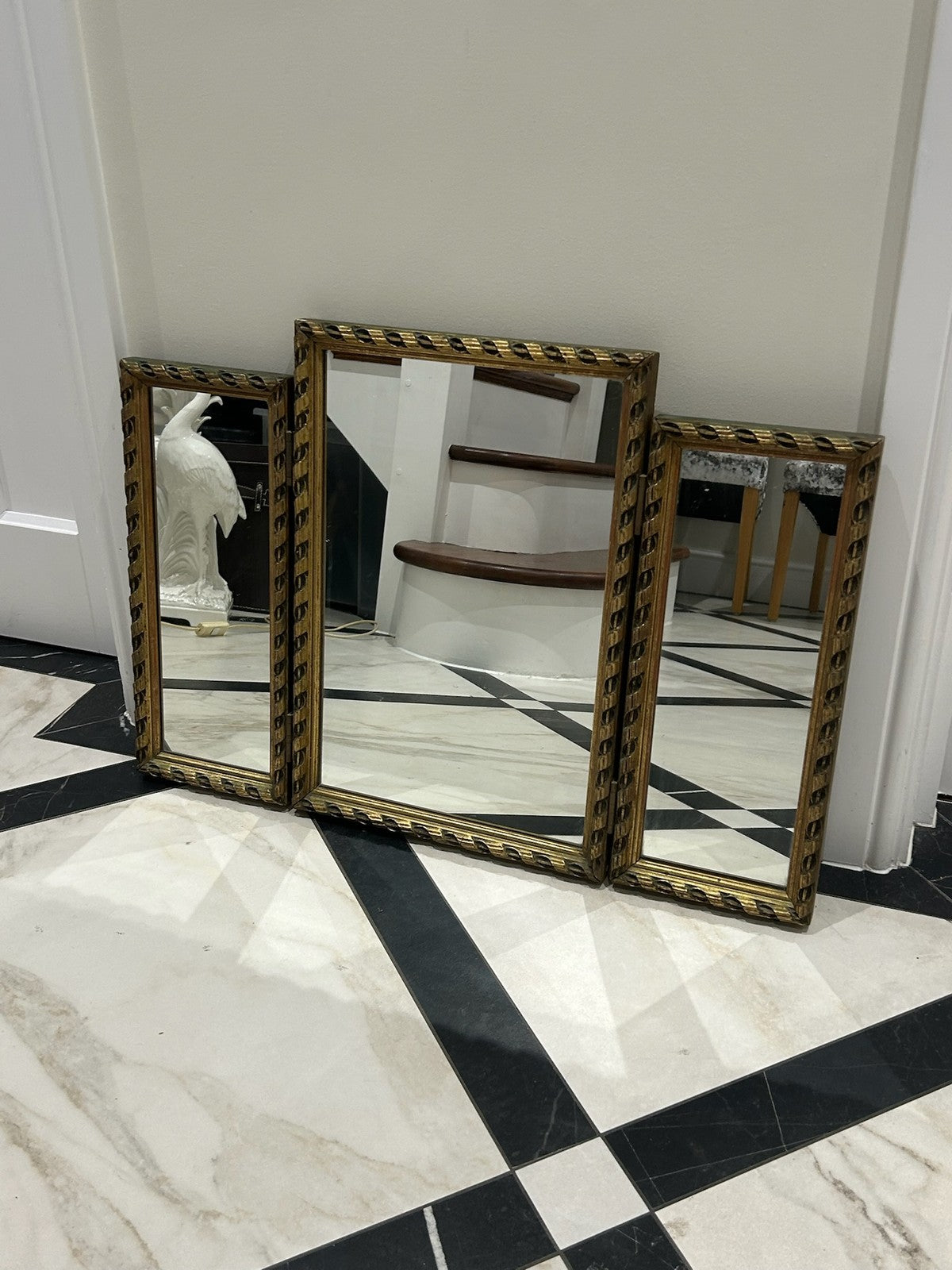 Antique Three Piece Dressing Table Mirror Gold Frame Vintage Vanity 49x70cm2