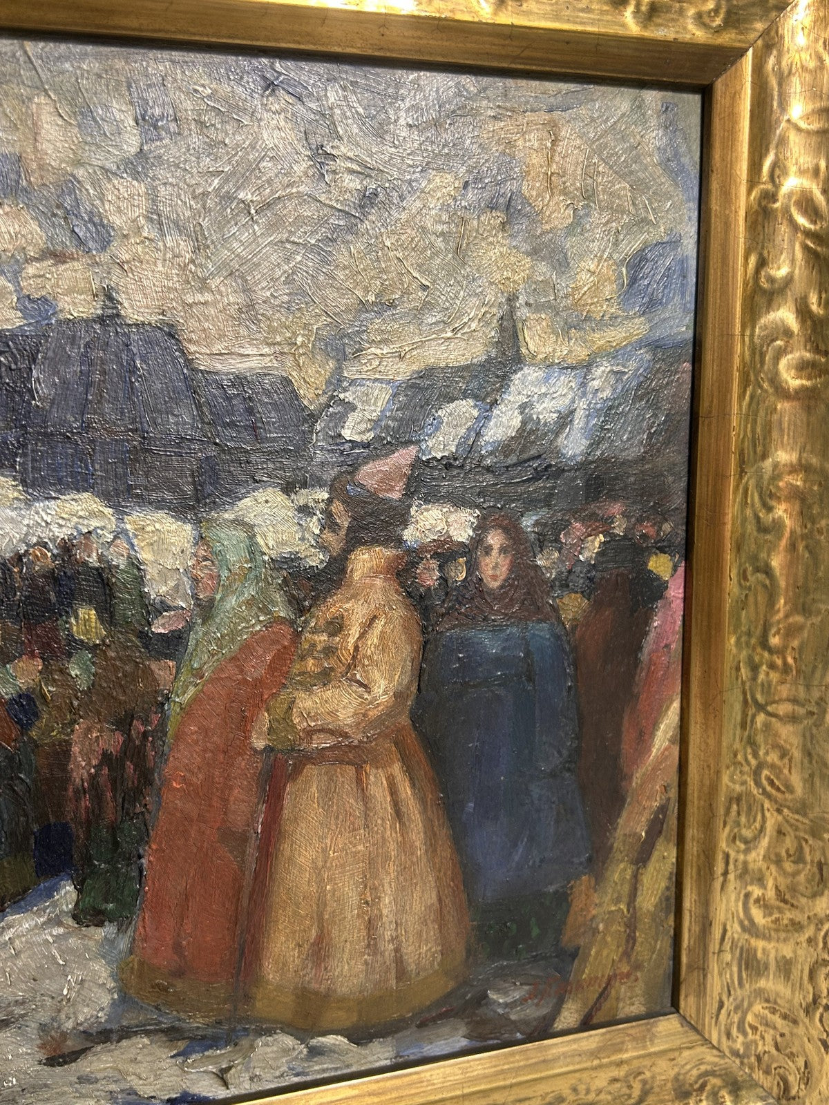 Antique Oil Painting "Going to Church" Russian Scene — Rasumov4