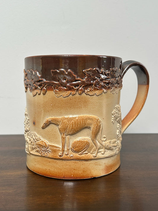 Antique Salt Glaze Stoneware Mug Hunting Relief 19thC Two Tone Brown0