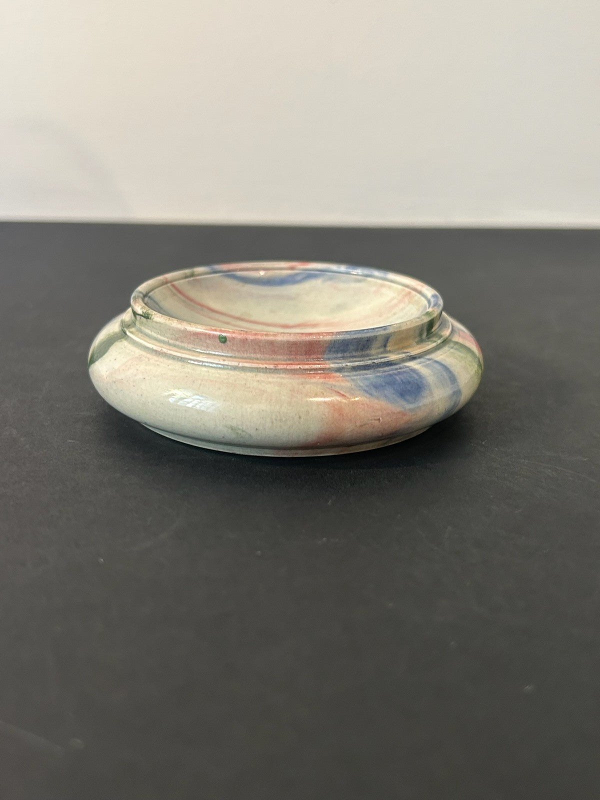 Antique Marbled Slip Earthenware Dish Stand Blue Pink Green Marbling 10cm2