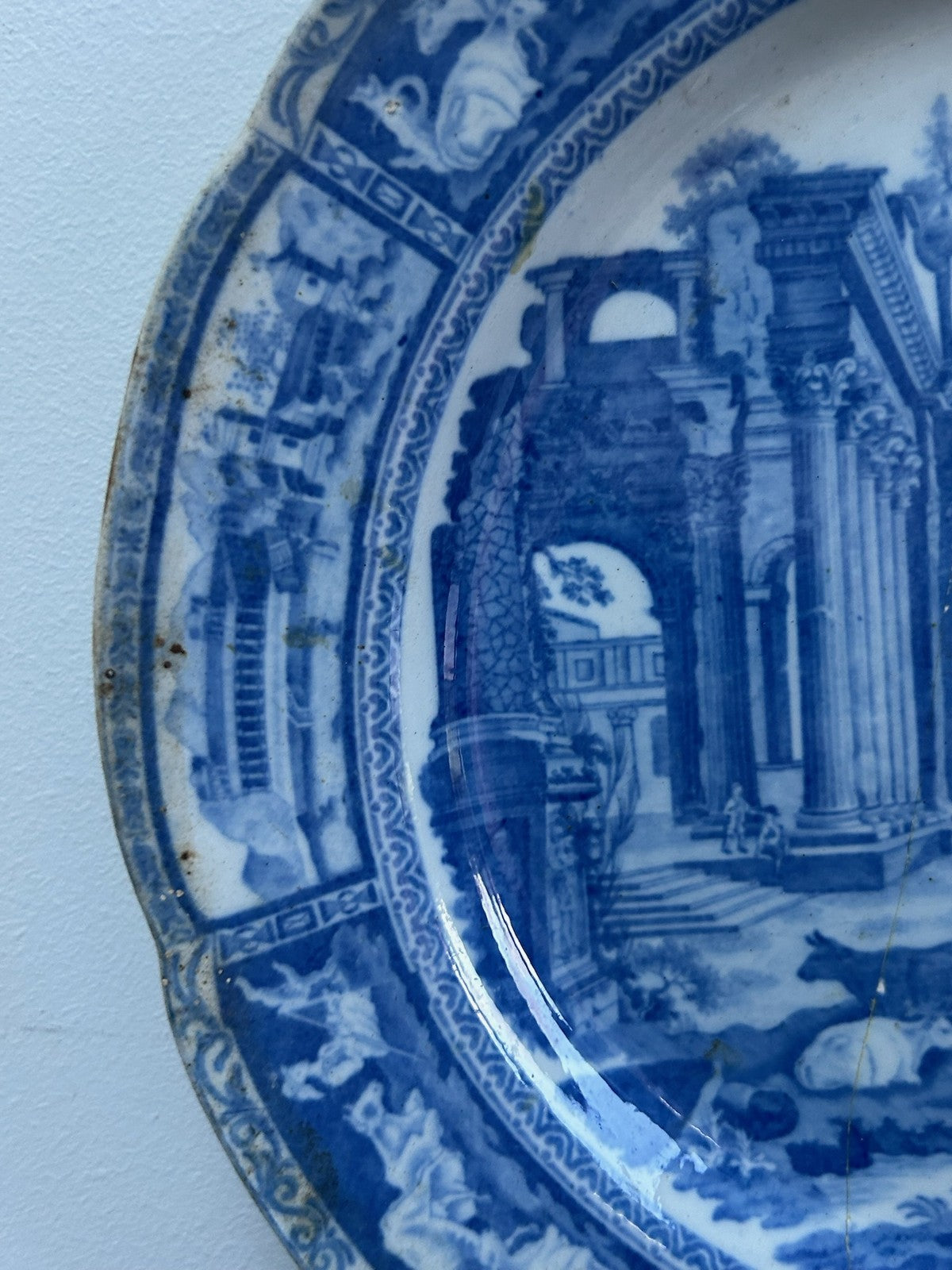 Antique Staffordshire Blue White Transferware Plate Ruins Landscape c18201