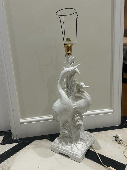 Vintage Italian Chinoiserie White Heron Bird Table Lamp Hollywood Regency 81cm0