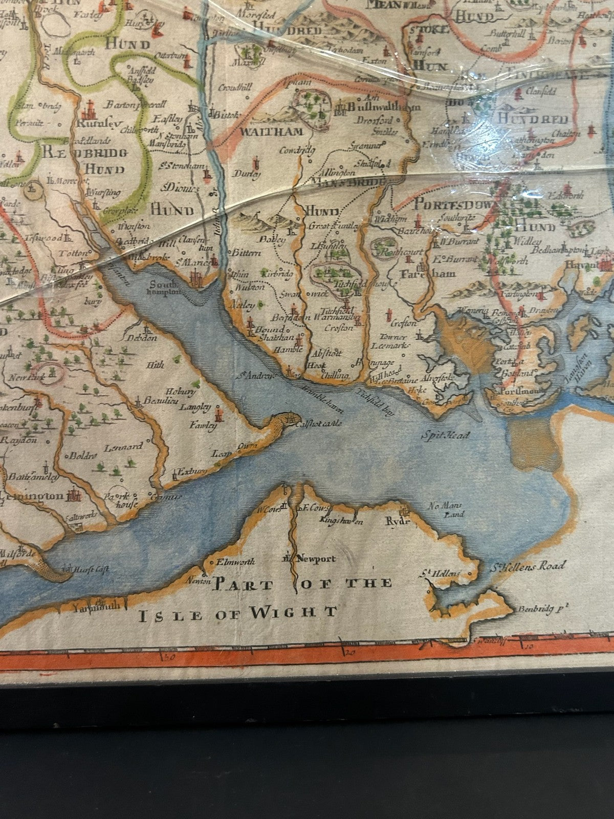 Antique Hampshire Map Robert Morden 1695 Camden Britannia Hand Coloured Framed2