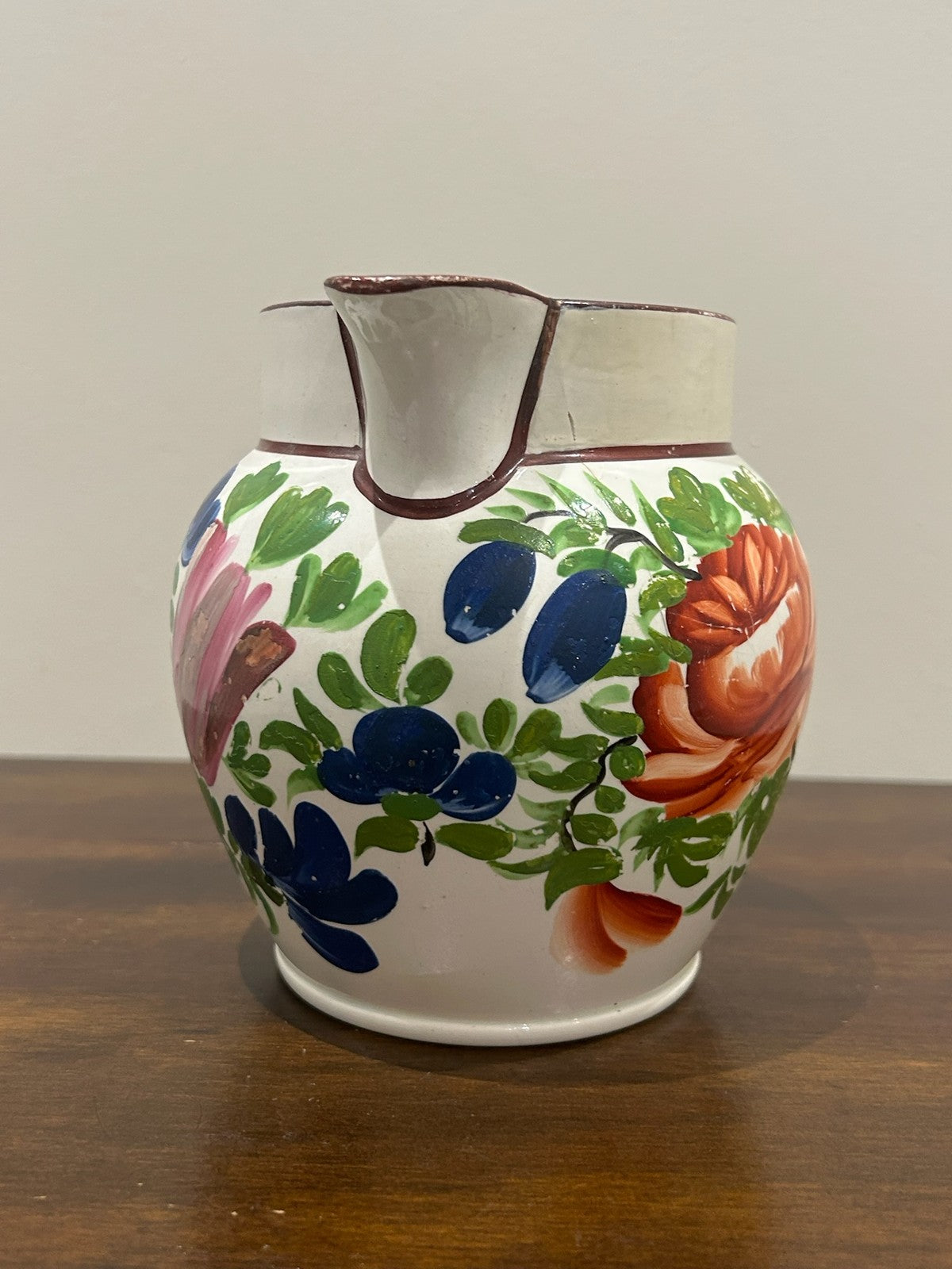Georgian Pearlware Jug Hand Painted Enamel Orange Roses c.18205