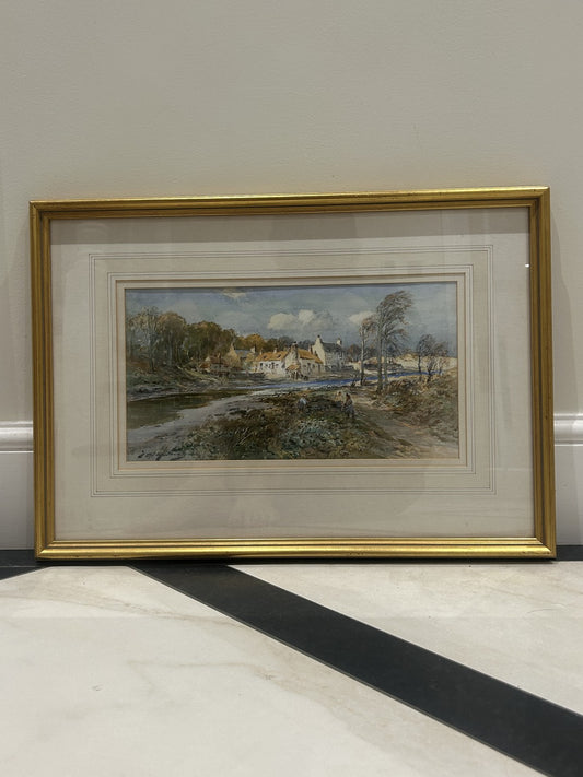 Antique Watercolour "A Tidal River" Holywell Dene Seaton Sluice0
