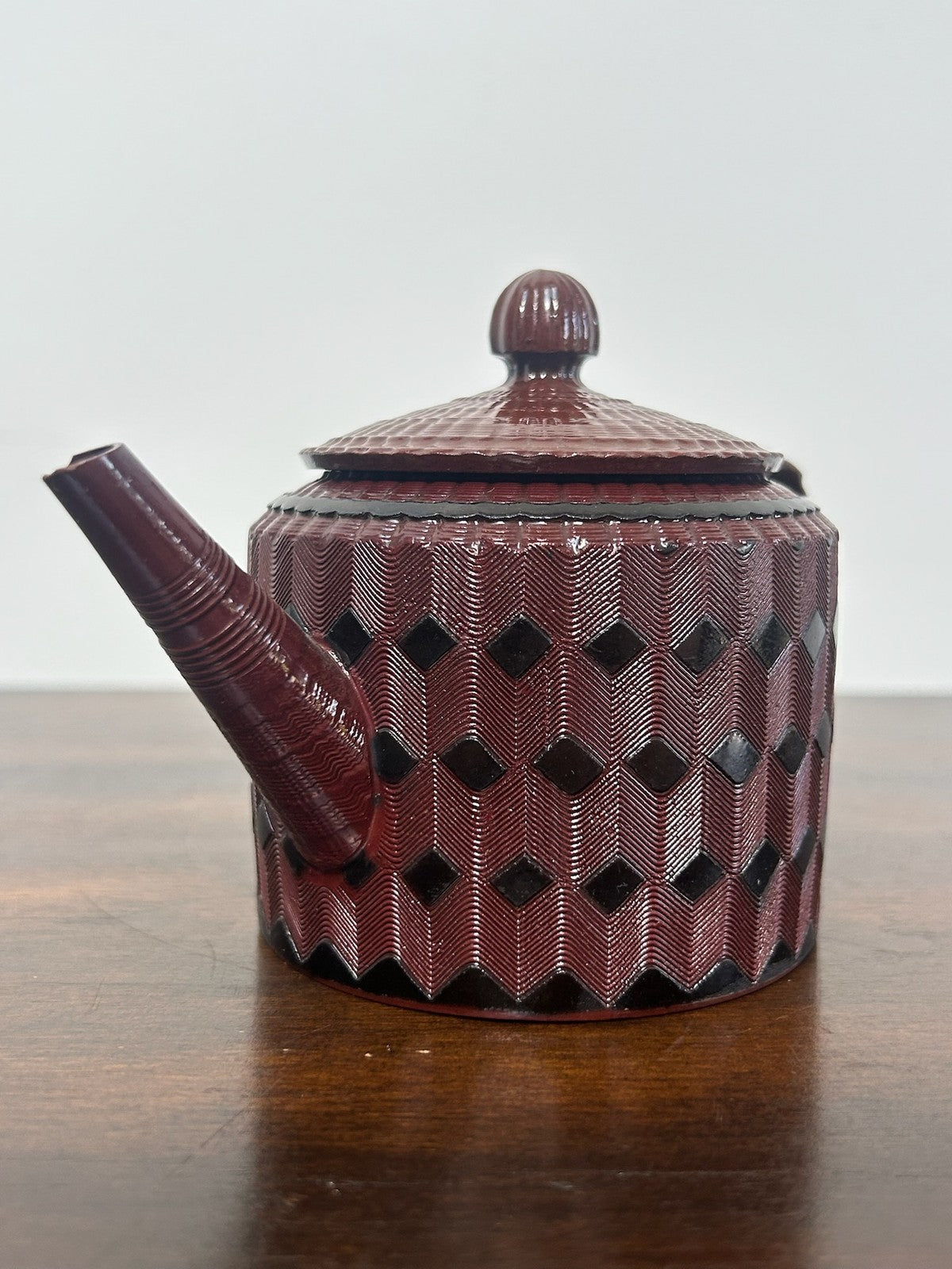 Antique Red Stoneware Teapot Engine Turned Rosso Antico Georgian Regency2