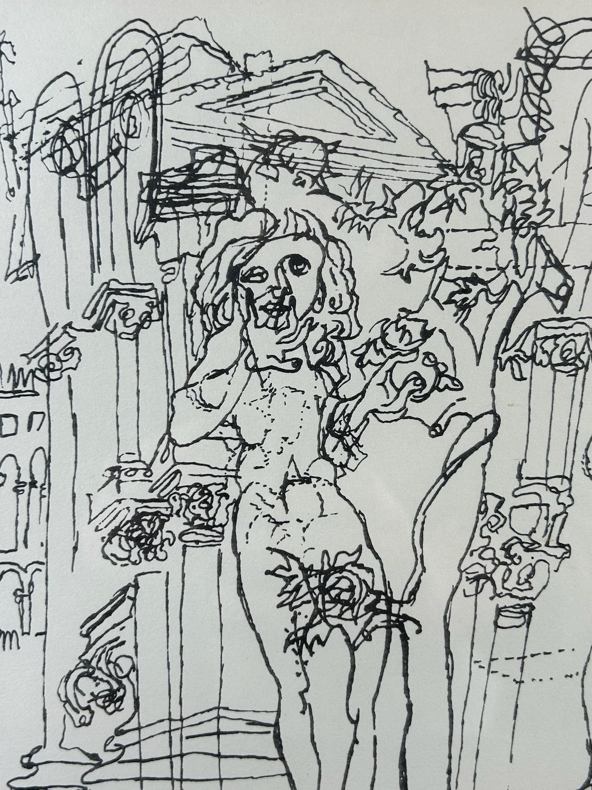 Nan Lurie Original Signed Pen & Ink Drawing Figures Architecture WPA Artist2