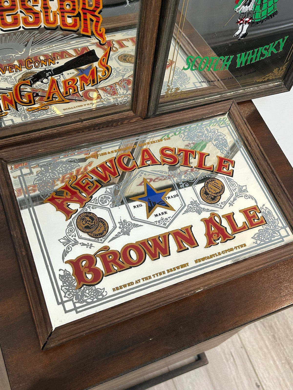 Vintage Set of 3 Bar Mirrors Newcastle Brown Ale Winchester Dewar's Pub Breweria3