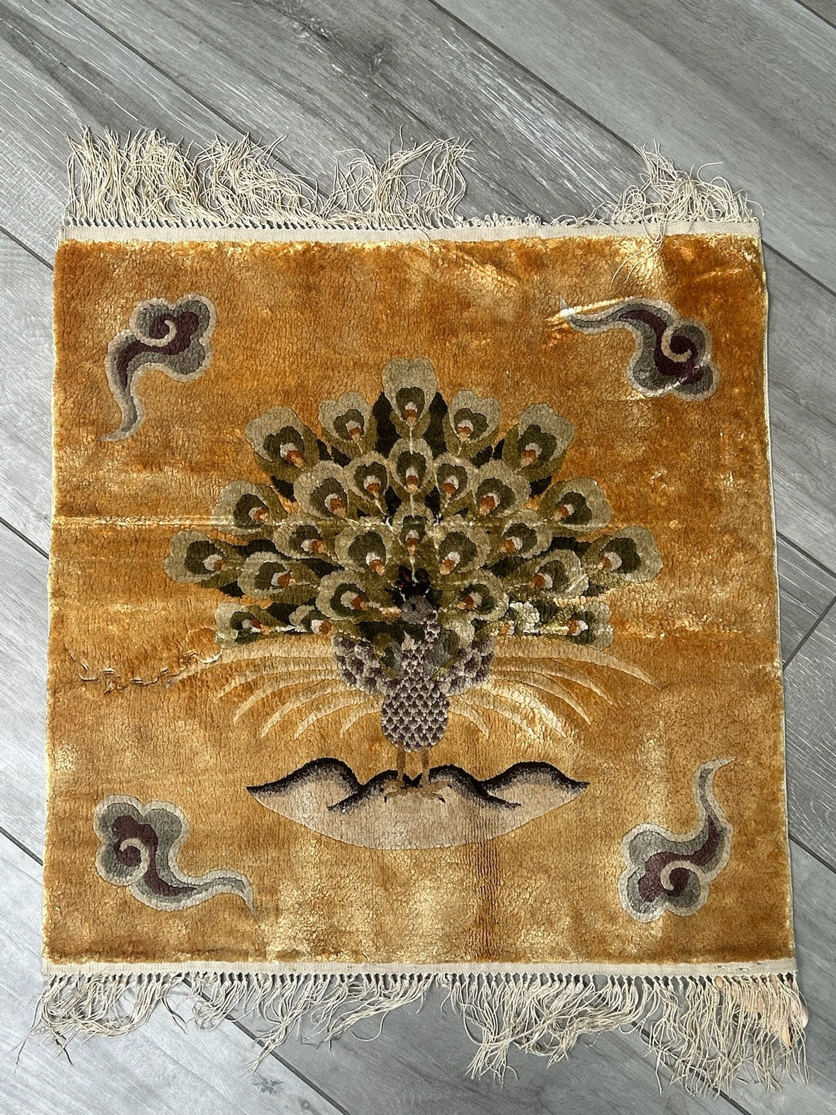Antique Handwoven Miniature Carpet Rug Square Wall Panel1