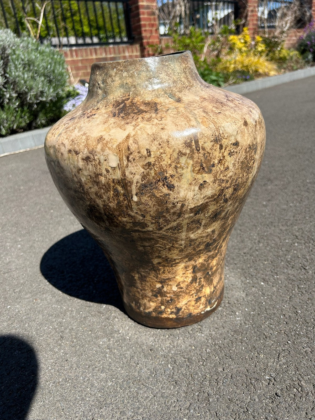Averil Ainley Studio Pottery Vase Large Mottled Brown Cream Glaze Signed Label16