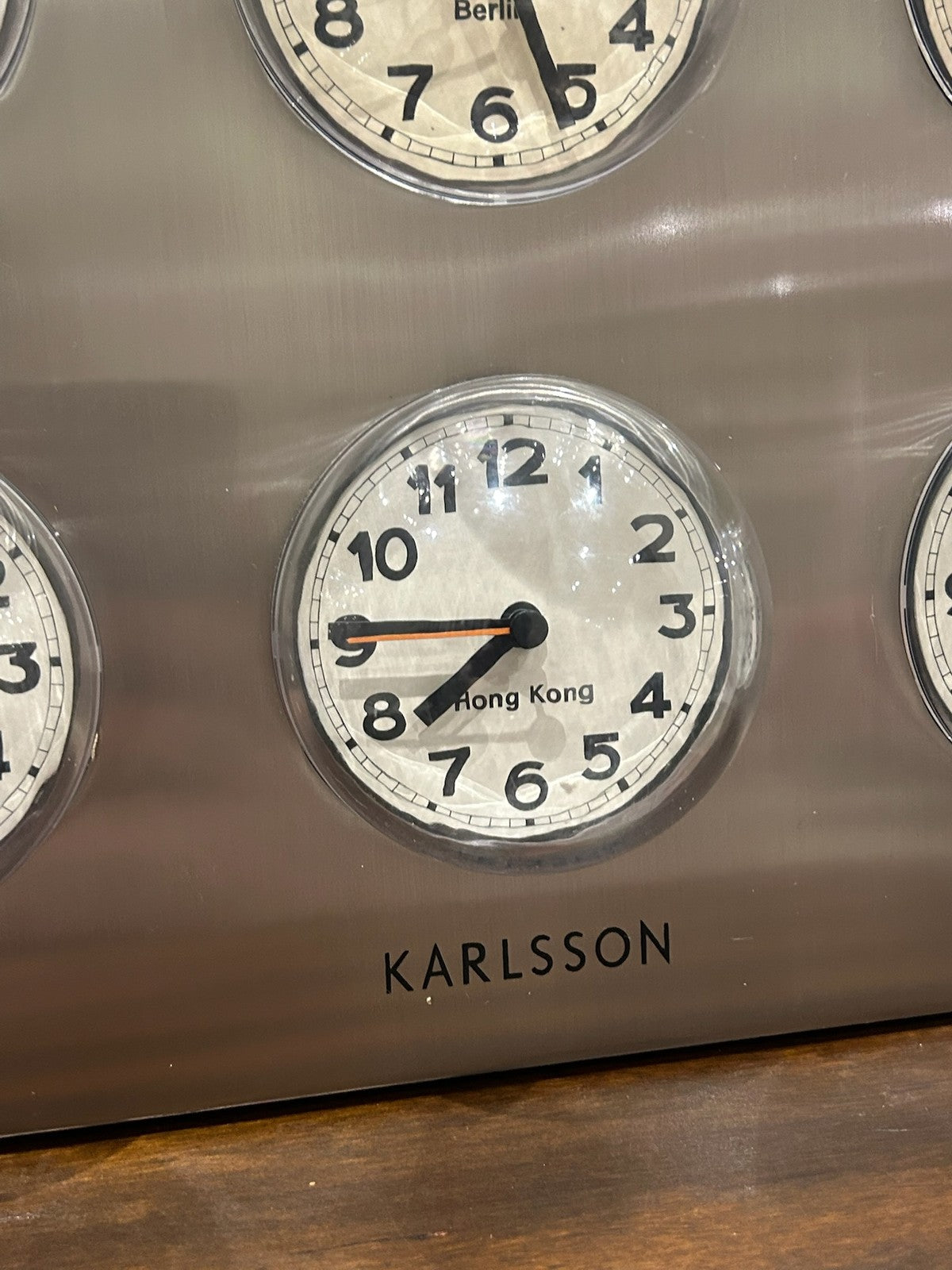 Karlsson World Time Clock 9 Dials Brushed Steel Time Zone5