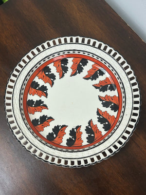 Antique Spode Creamware Pierced Rim Plate Orange Black Acanthus Border c1800