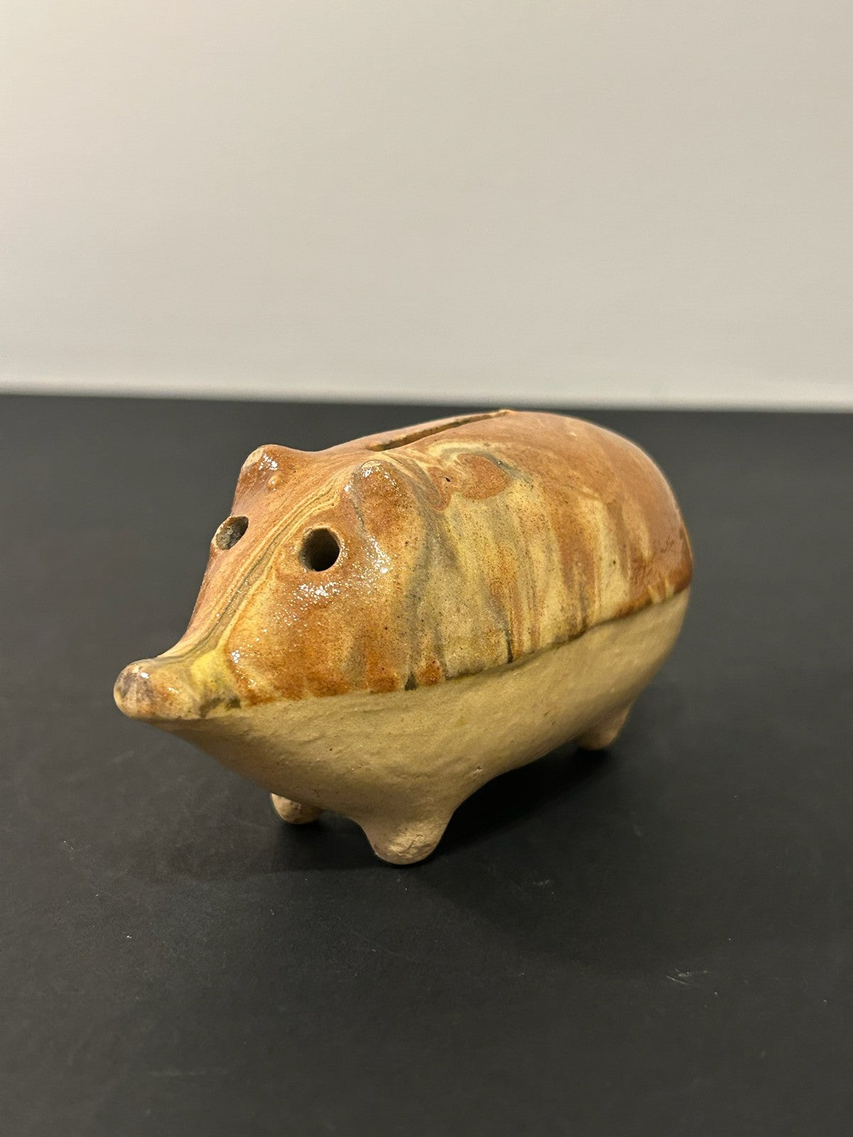 Antique 19th Century Slipware Pig Money Box Combed Slip Honey Glaze Folk 11cm4