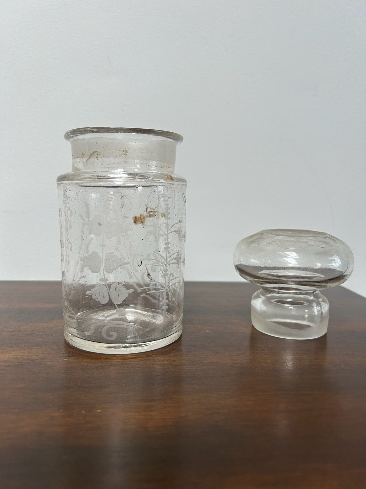 Antique Cut Glass Dressing Jar with Silver Collar & Glass Cover 14cm1
