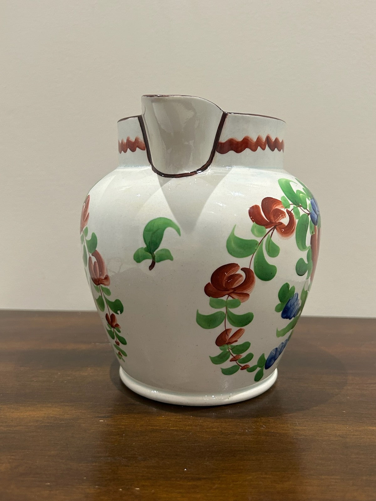 Georgian Pearlware Jug Hand Painted Enamel Red Roses c.18201
