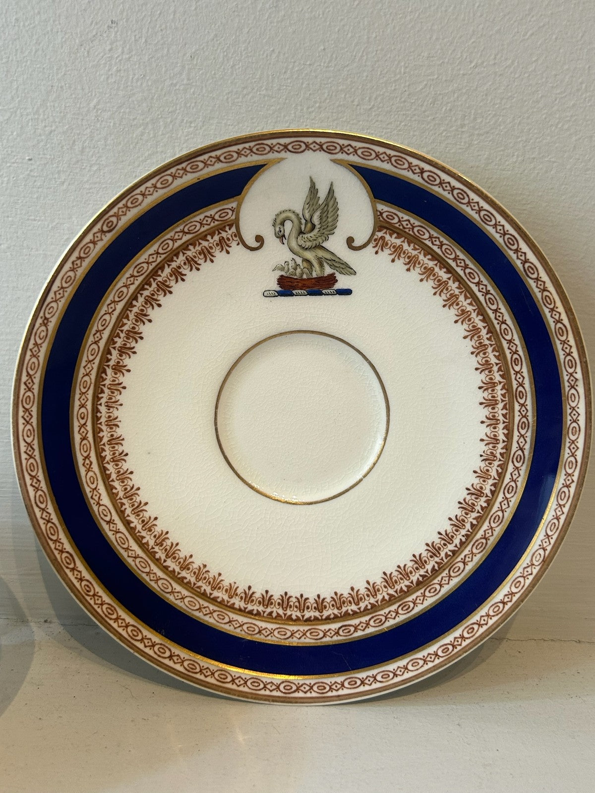 Coalport Armorial Cabinet Cup & Saucer Cobalt Blue Gilt Swan Crest c.19003
