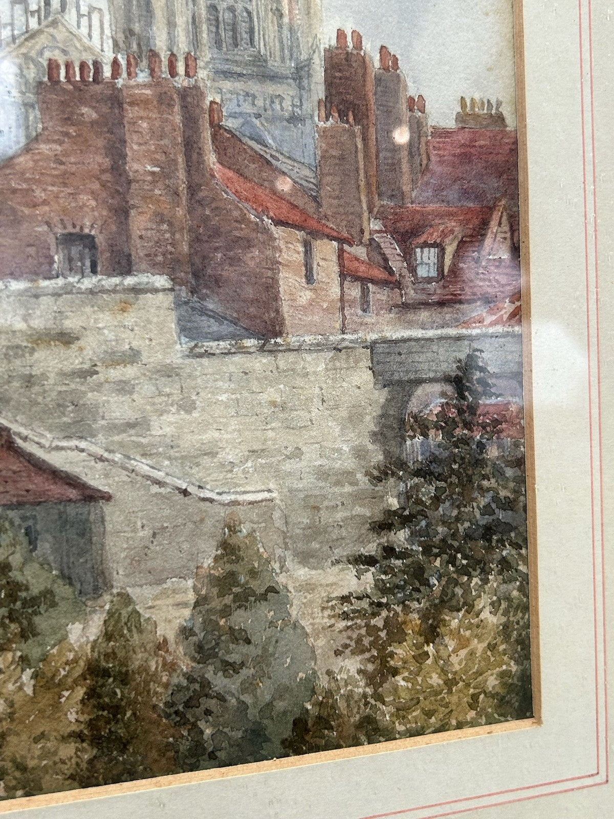 Antique Victorian Watercolour York Minster & City Walls Framed4