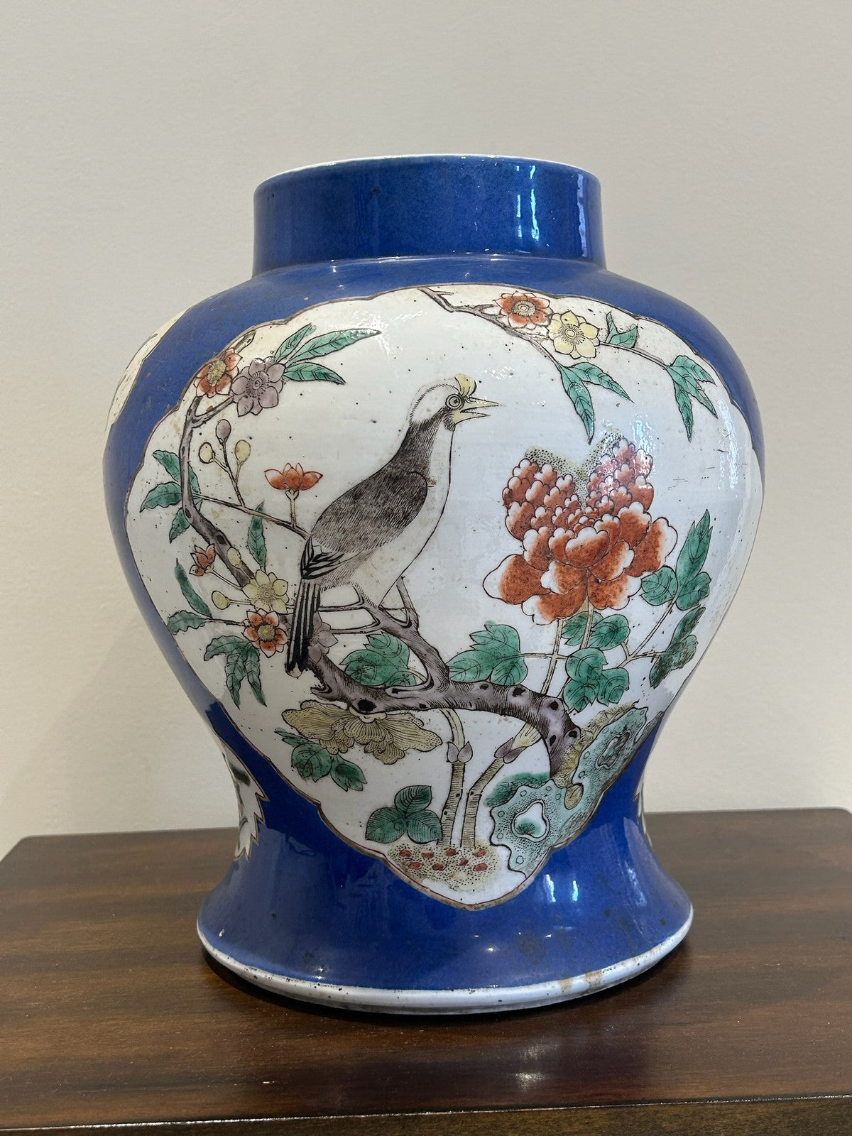Antique Chinese Famille Verte Hand Painted Baluster Vase Birds & Peony0
