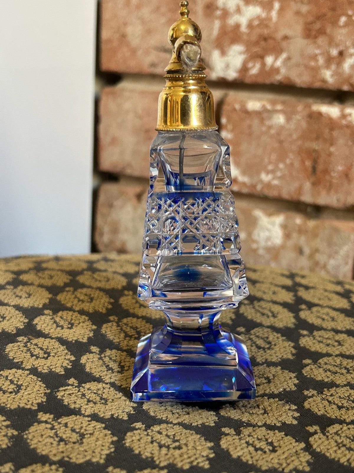 Vintage Czech Style Cut Crystal Perfume Atomiser Cobalt Blue Base Gilt Head4