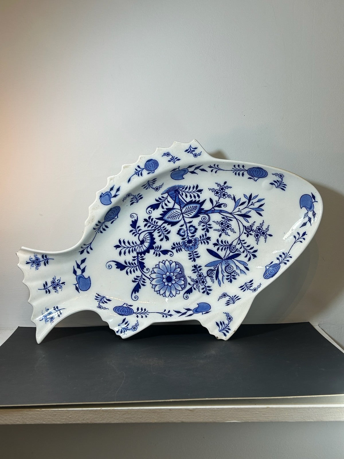 Large Brown Westhead Moore Blue Onion Pattern Fish Platter Victorian 58cm A/F0
