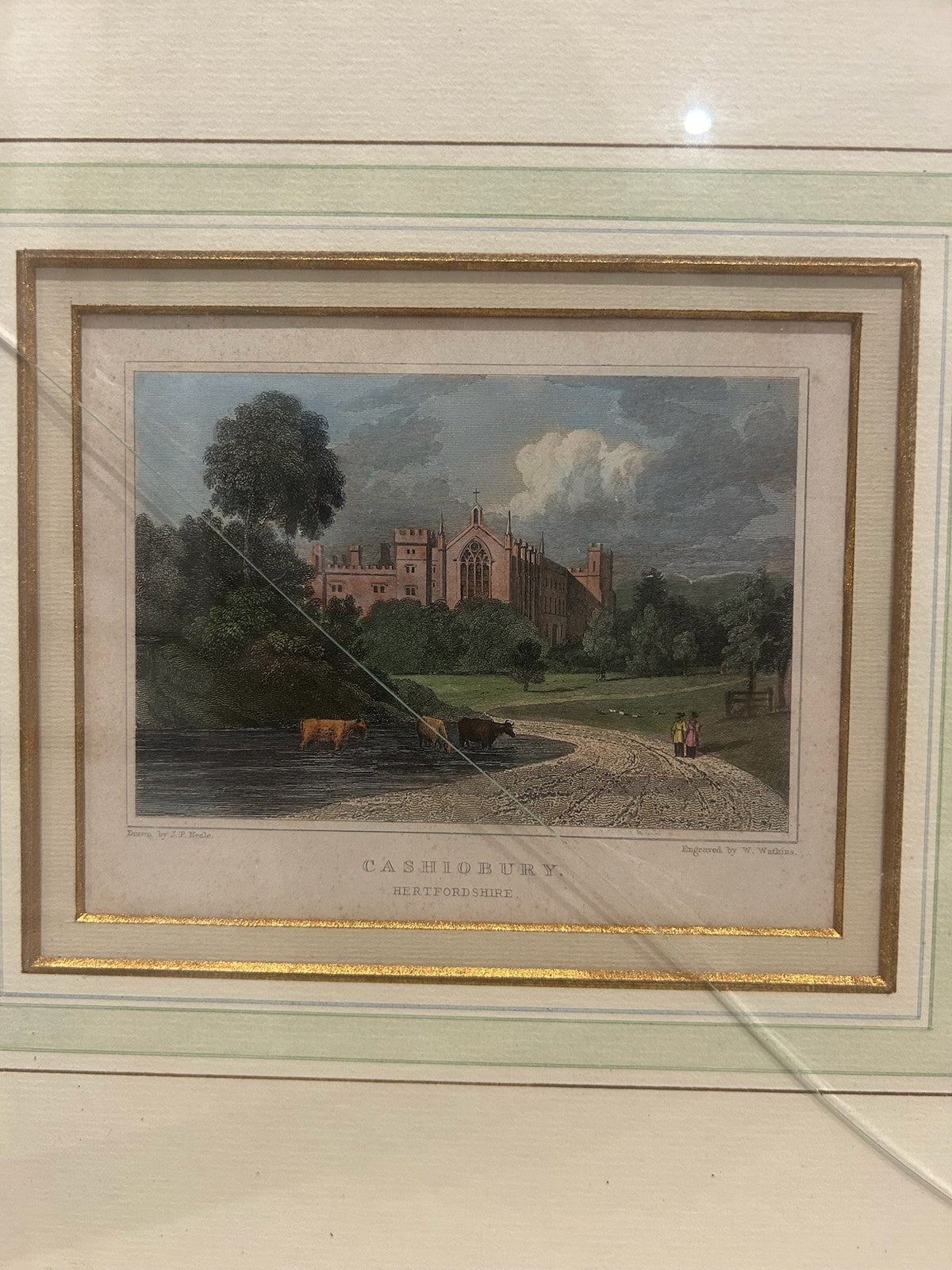 Antique Cashiobury Hertfordshire Gothic Revival Engraving Neale Watkins c.18201