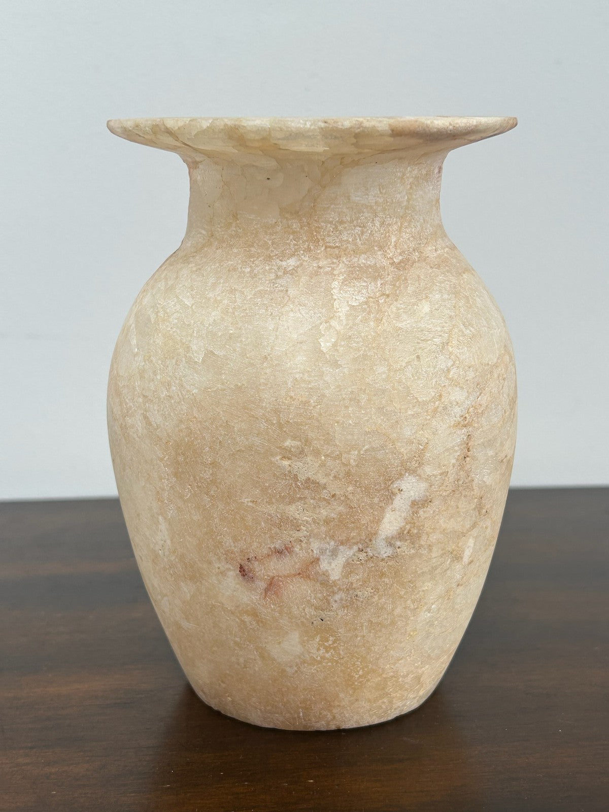 Egyptian Alabaster Hand Carved Vessel Urn Vase 15.5cm Antique Style4