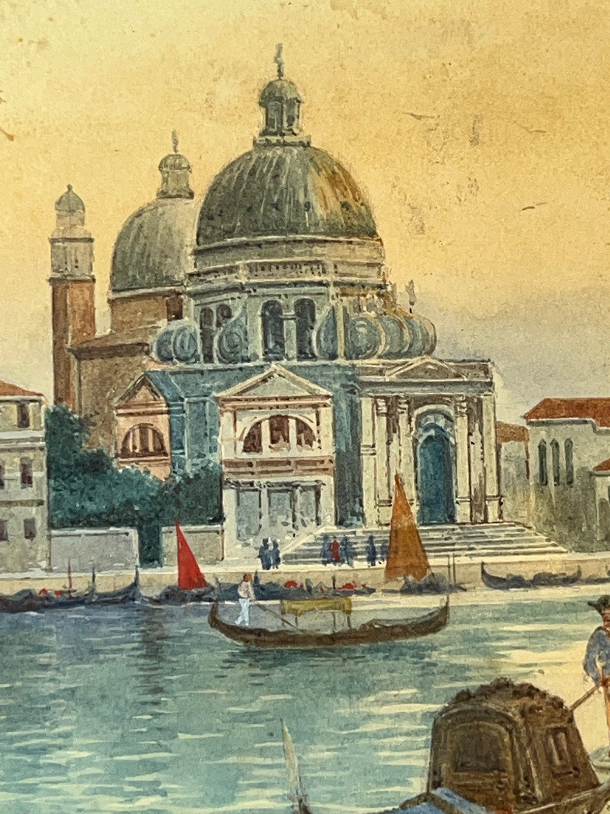 Vintage Venice Watercolour Santa Maria della Salute Gondola Grand Canal Framed4