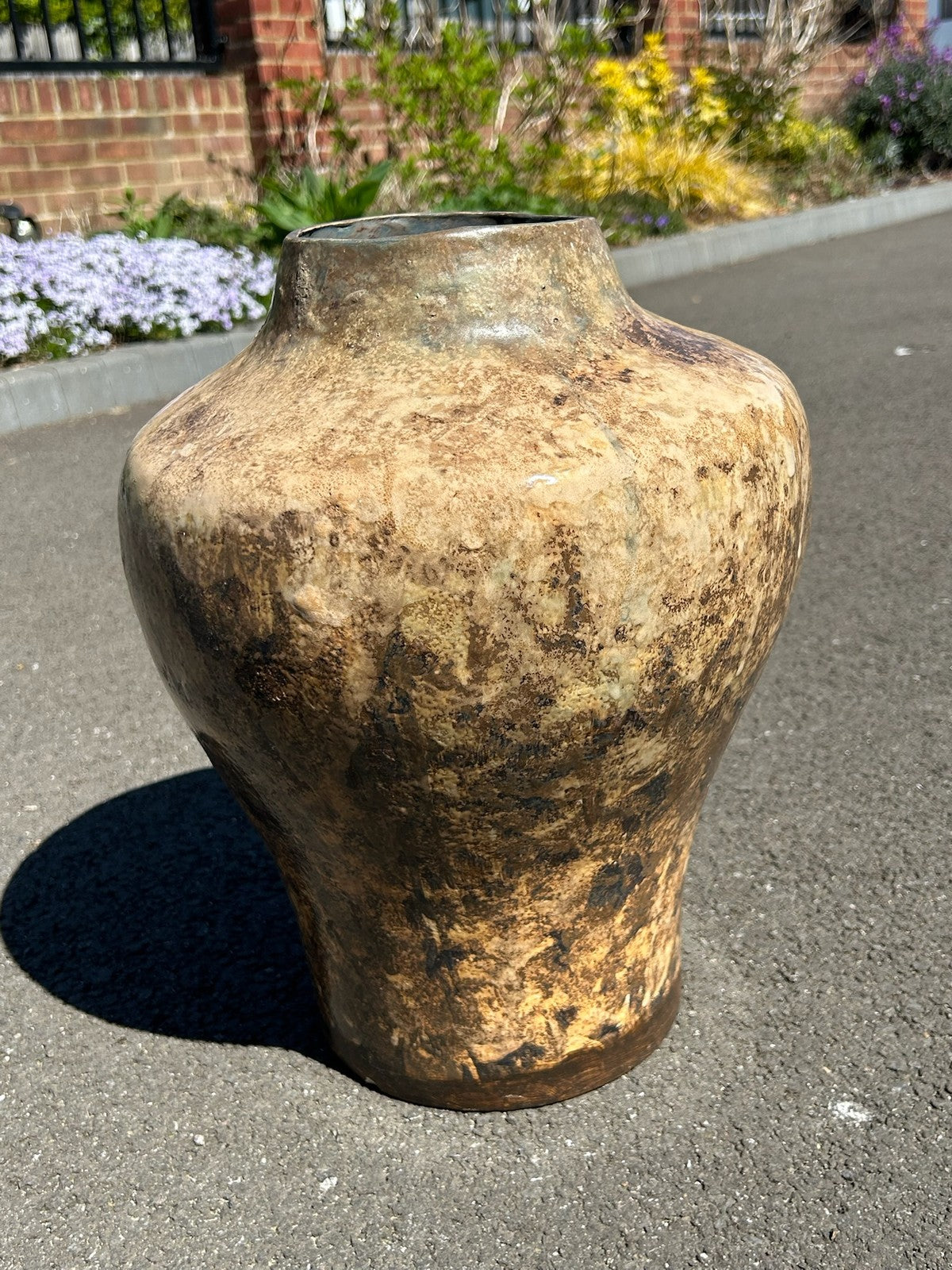 Averil Ainley Studio Pottery Vase Large Mottled Brown Cream Glaze Signed Label14