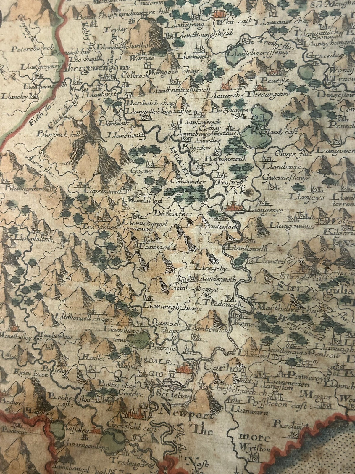 Antique Monmouthshire Map Camden Britannia c.1607 Saxton Hand Coloured Framed5