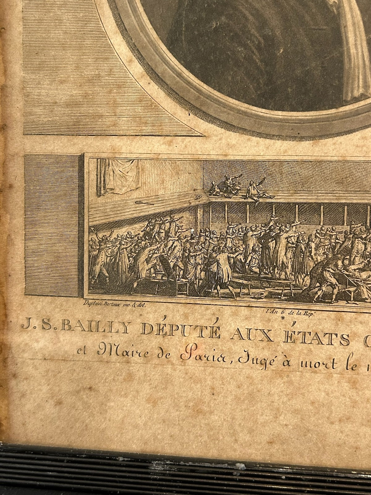 Bailly Mayor of Paris French Revolution Aquatint Portrait Levachez 1798 Framed2