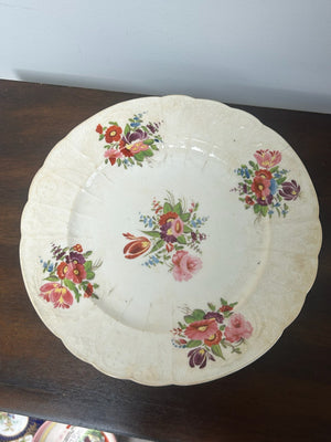 Antique Hand Painted Moulded Rim Dessert Plate Floral Bouquets Tulip