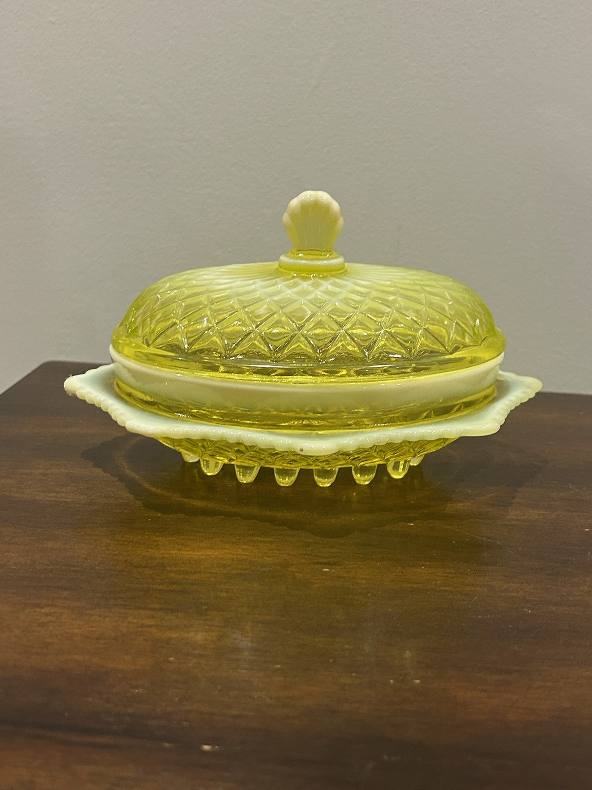 Davidson Primrose Pearline Uranium Glass Butter Cheese Dish Quilted Pillow Sham7
